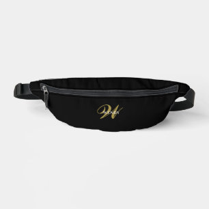 Custom Gold Black Monogram l Stylish Minimalist Fa Fanny Pack