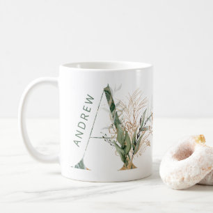 Custom Gold Botanical Eucalyptus Monogram "A" Coffee Mug