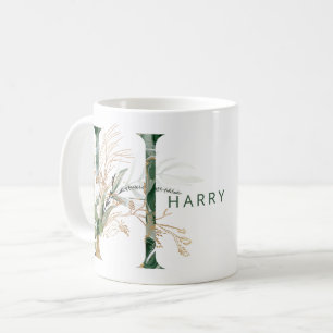 Custom Gold Botanical Eucalyptus Monogram "H" Coffee Mug