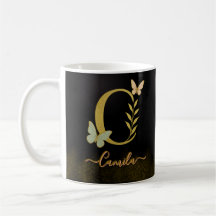 Custom Gold C Mug – Butterfly Monogram
