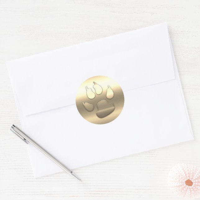 Custom Gold Dog Paw Classic Round Sticker (Envelope)