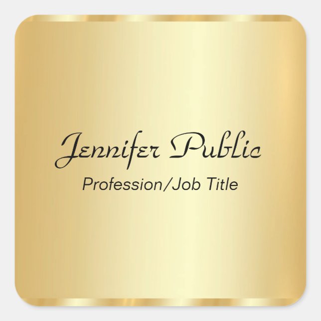 Custom Gold Elegant Script Glamourous Template Square Sticker (Front)