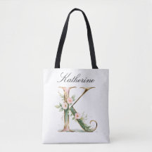 Custom Gold Floral Letter K All-Over Print Tote