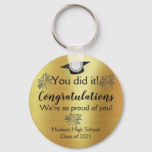 Custom Gold Foil and Fireworks Graduate Keychain