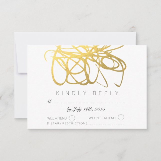 Custom Gold Foil Effect Wedding RSVP Reply Card (Front)