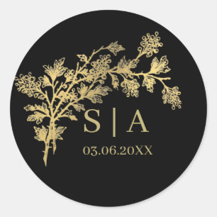 Custom Gold Foil Luxury Botanical Monogram Modern  Classic Round Sticker