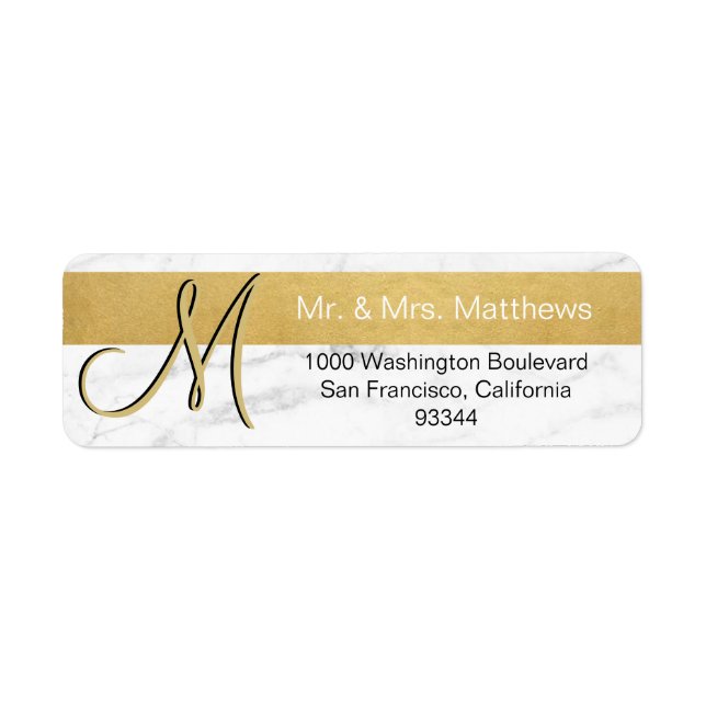 Custom Gold Foil Marble Monogram Letter Return (Front)