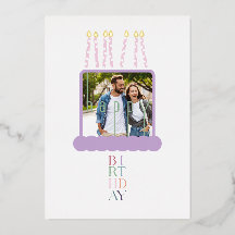Custom Gold Foil Photo Birthday Cake Birthday Card