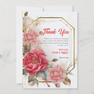 Custom Gold Frame Wedding Pastel Floral Watercolor Thank You Card