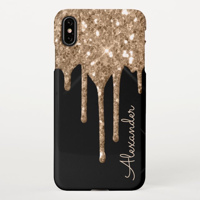 Custom Gold Glitter Black Script BUDGET iPhone Case (Back)