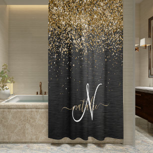 Custom Gold Glitter Black Sparkle Monogram