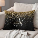 Custom Gold Glitter Black Sparkle Monogram Accent Pillow<br><div class="desc">Easily personalize this trendy elegant accent pillow design featuring pretty gold sparkling glitter on a black brushed metallic background.</div>
