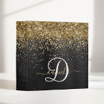 Custom Gold Glitter Black Sparkle Monogram Binder<br><div class="desc">Easily personalize this trendy elegant binder design featuring pretty gold sparkling glitter on a black brushed metallic background.</div>