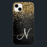 Custom Gold Glitter Black Sparkle Monogram Case-Mate iPhone 14 Plus Case<br><div class="desc">Easily personalize this trendy elegant phone case design featuring pretty gold sparkling glitter on a black brushed metallic background.</div>