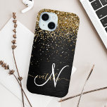 Custom Gold Glitter Black Sparkle Monogram iPhone 15 Case<br><div class="desc">Easily personalize this trendy elegant phone case design featuring pretty gold sparkling glitter on a black brushed metallic background.</div>