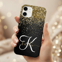 Custom Gold Glitter Black Sparkle Monogram