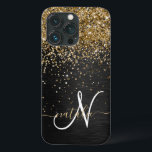 Custom Gold Glitter Black Sparkle Monogram iPhone 13 Pro Case<br><div class="desc">Easily personalize this trendy elegant phone case design featuring pretty gold sparkling glitter on a black brushed metallic background.</div>