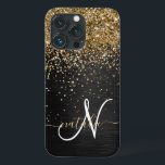 Custom Gold Glitter Black Sparkle Monogram iPhone 13 Pro Case<br><div class="desc">Easily personalize this trendy elegant phone case design featuring pretty gold sparkling glitter on a black brushed metallic background.</div>