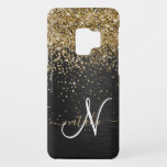 Custom Gold Glitter Black Sparkle Monogram Case-Mate Samsung Galaxy S9 Case<br><div class="desc">Easily personalize this trendy elegant phone case design featuring pretty gold sparkling glitter on a black brushed metallic background.</div>