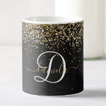 Custom Gold Glitter Black Sparkle Monogram Coffee Mug<br><div class="desc">Easily personalize this trendy elegant coffee mug design featuring pretty gold sparkling glitter on a black brushed metallic background.</div>