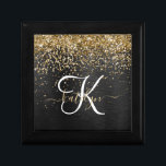 Custom Gold Glitter Black Sparkle Monogram Gift Box<br><div class="desc">Easily personalize this trendy elegant gift box design featuring pretty gold sparkling glitter on a black brushed metallic background.</div>