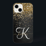 Custom Gold Glitter Black Sparkle Monogram iPhone 14 Case<br><div class="desc">Easily personalize this trendy elegant phone case design featuring pretty gold sparkling glitter on a black brushed metallic background.</div>