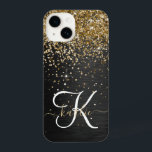 Custom Gold Glitter Black Sparkle Monogram iPhone 14 Case<br><div class="desc">Easily personalize this trendy elegant phone case design featuring pretty gold sparkling glitter on a black brushed metallic background.</div>