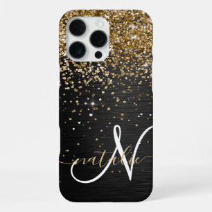 Custom Gold Glitter Black Sparkle Monogram iPhone 16 Pro Max Case
