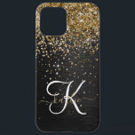 Custom Gold Glitter Black Sparkle Monogram iPhone 12 Pro Max Case<br><div class="desc">Easily personalize this trendy elegant phone case design featuring pretty gold sparkling glitter on a black brushed metallic background.</div>