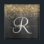 Custom Gold Glitter Black Sparkle Monogram Magnet<br><div class="desc">Easily personalize this trendy elegant magnet design featuring pretty gold sparkling glitter on a black brushed metallic background.</div>