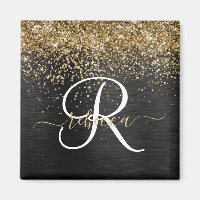 Custom Gold Glitter Black Sparkle Monogram