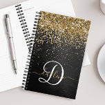 Custom Gold Glitter Black Sparkle Monogram Planner<br><div class="desc">Easily personalize this trendy elegant planner set design featuring pretty gold sparkling glitter on a black brushed metallic background.</div>