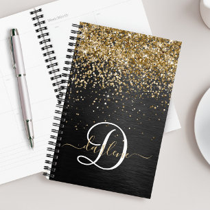 Custom Gold Glitter Black Sparkle Monogram Planner