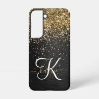 Custom Gold Glitter Black Sparkle Monogram