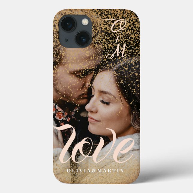 Custom Gold Glitter Couple Photo Monogrammed Case-Mate iPhone Case (Back)