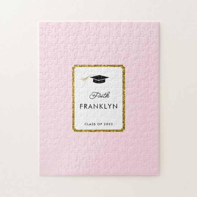 Custom Gold Glitter Graduation Puzzle Guest Book (Vertical)