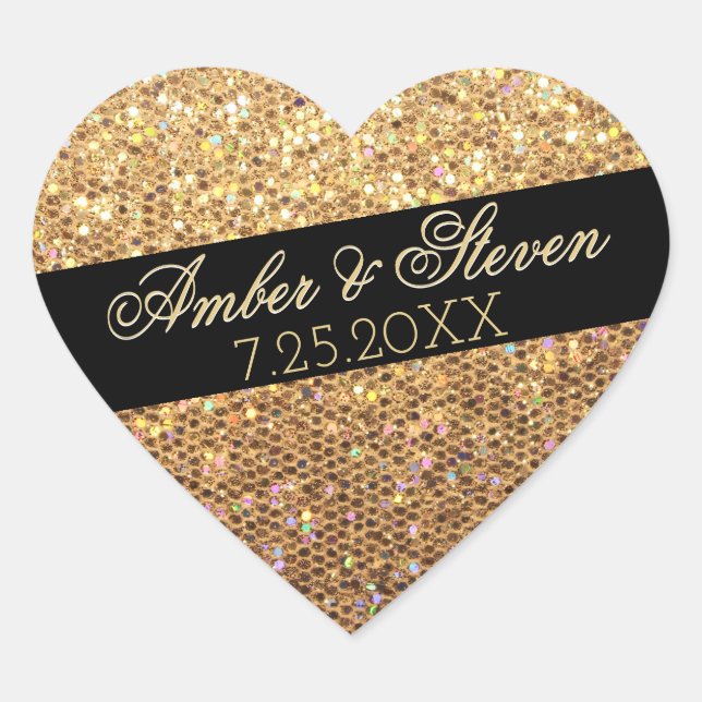 Custom Gold Glitter Heart Sticker (Front)