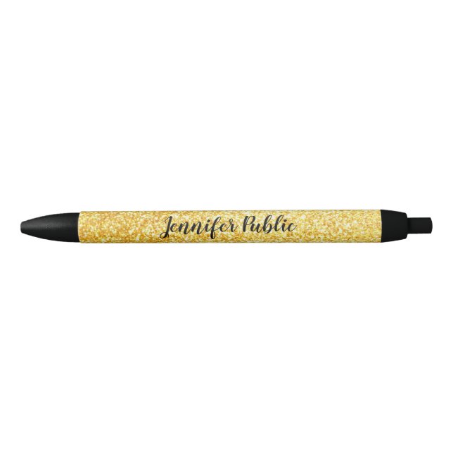 Custom Gold Glitter Template Calligraphed Script Black Ink Pen (Front)