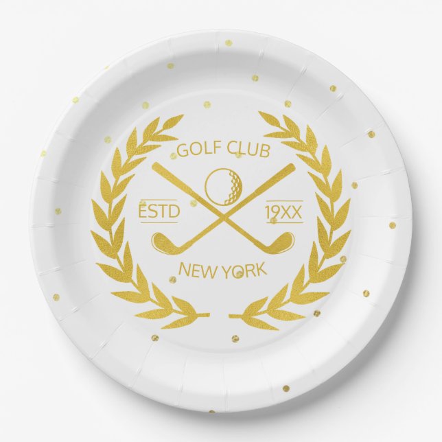 Custom Gold Golf Club Elegant Minimal Modern Dots Paper Plate (Front)