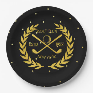 Custom Gold Golf Club Elegant Minimal Modern Dots Paper Plate