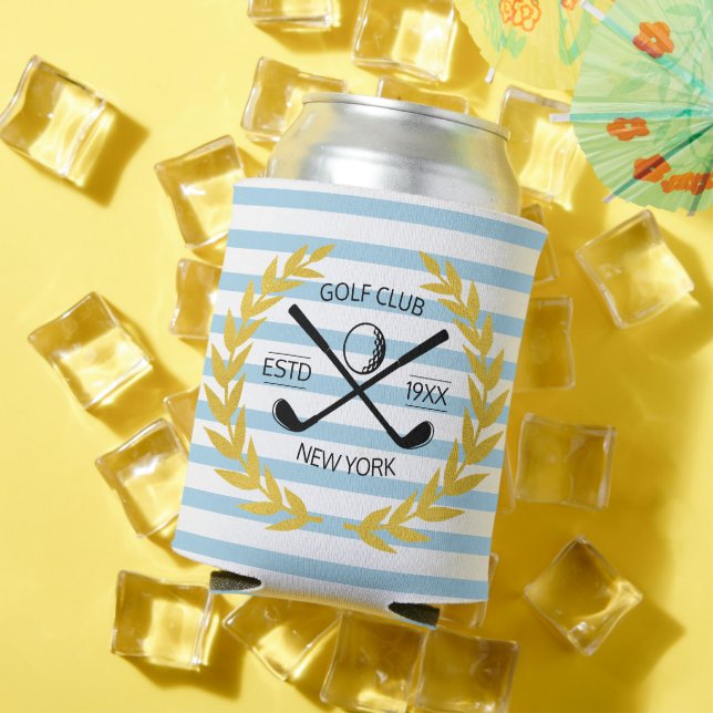 Custom Gold Golf Club Minimal Summer Stripes Can Cooler (In Situ Summer)