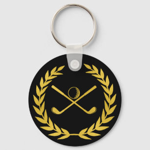 Custom Gold Golf Club Minimal Wreath Golf Keychain