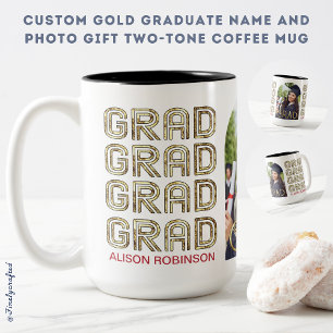 Custom Gold Graduate Name and Photo Gift Two-Tone Coffee Mug