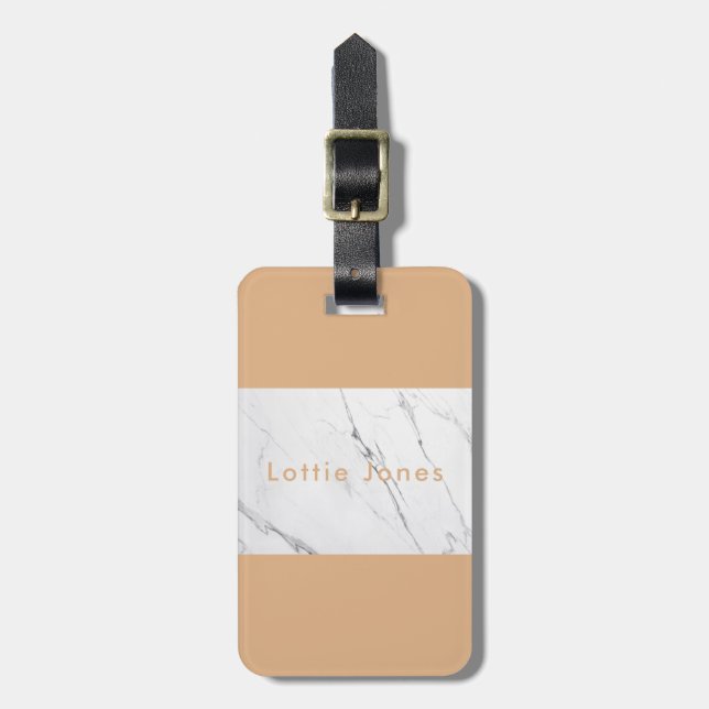 Custom Gold Leaf white marble Print luggage tag (Front Vertical)