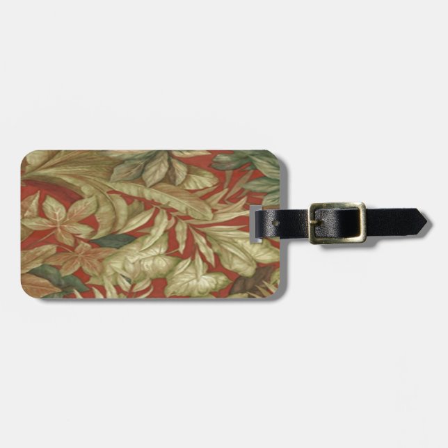 Custom Gold Leaves On Red Luggage Tag (Front Horizontal)