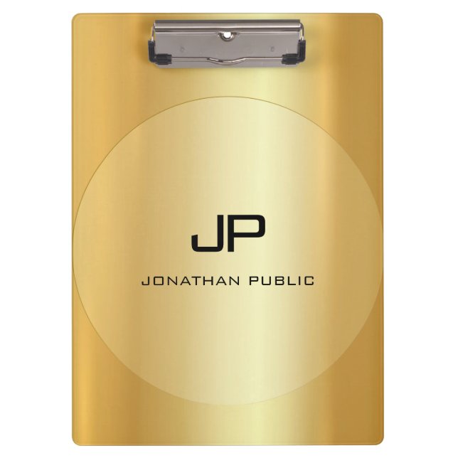Custom Gold Look Monogrammed Elegant Classic Clipboard (Front)