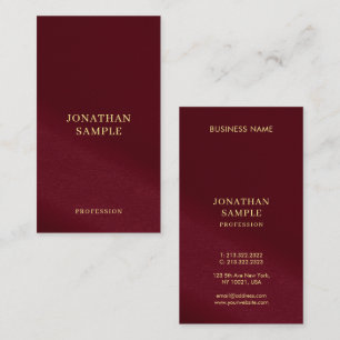 Custom Gold Look Text Burgundy Template Vertical Business Card