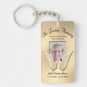 Custom Gold Memorial Angel Wings Add Photo Keychain
