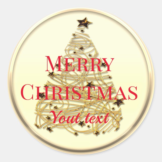 Custom Gold Merry Christmas Classic Round Sticker (Front)