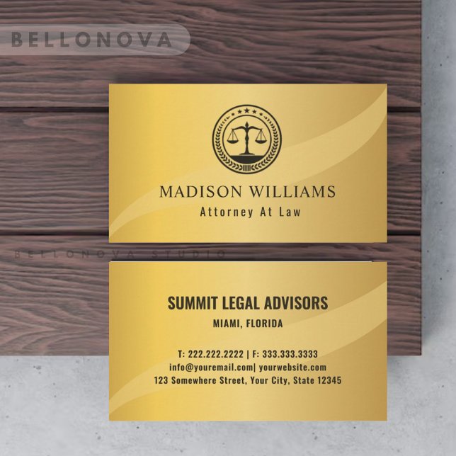 Custom Gold Metal Style Black Monogram Law Office  Business Card (Custom Gold Metal Style Black Monogram Law Office Business Card)